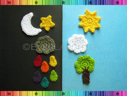 Sun Moon Star Cloud Raindrop Tree Applique - Crochet Pattern by EverLaughter
